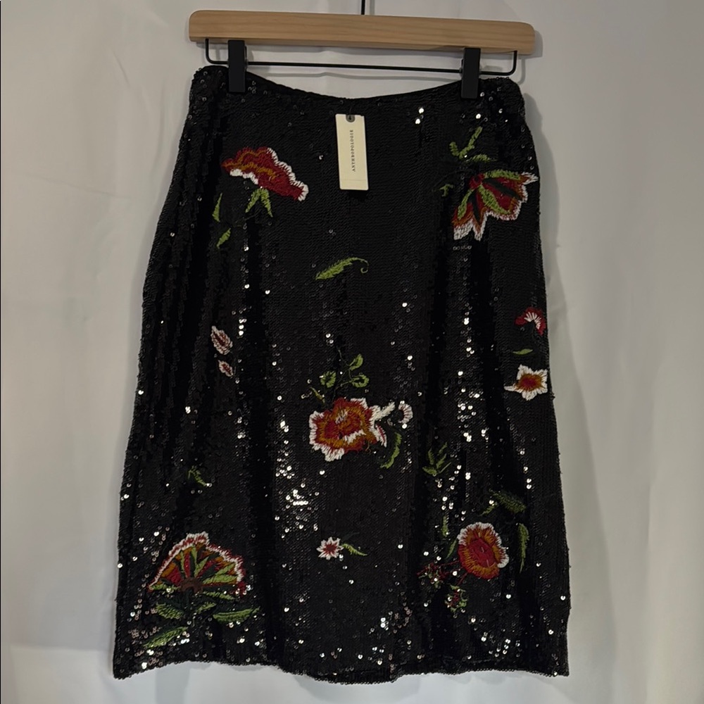 Anthropologie | Black Sequin A-Line Skirt